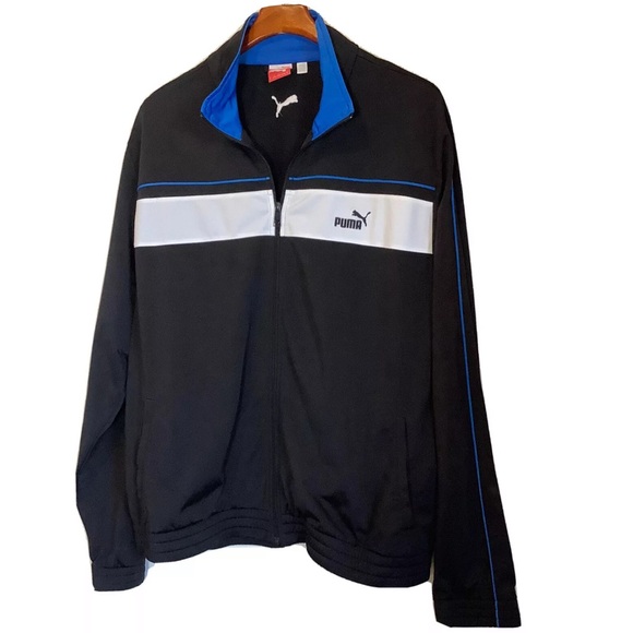 Puma Athletic Track Jacket Men's XXL Color Block Black Blue Warm Up Workout - Picture 4 of 6